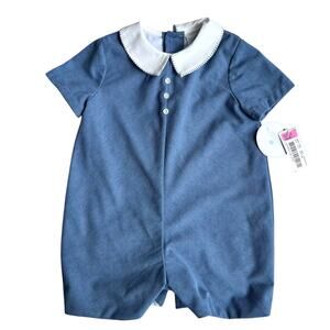 Edgehill Collection Baby Blue Peter Pan Collar Romper 12M Classic